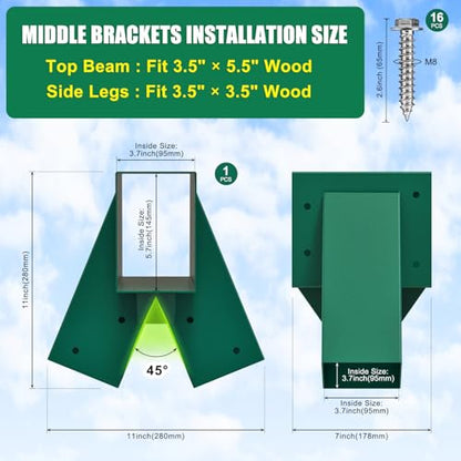 BeneLabel A-Frame Middle Swing Set Brackets with Swing Hangers Heavy Duty Swing Set Hardware DIY Swingset Brackets with Mounting Screw Playset Brackets Kit for 1 (4x6) Beam & 2 (4x4) Legs - color: Middle Bracket With Black Swing Hanger