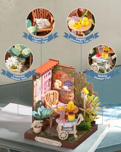 Rolife DIY Mini Building House Miniature Kit-Fancy Tea Yard, Miniature Lifestyle Mini Bookshelf Decoration, DIY Hobbies/Gifts for Craftsman (Fancy Tea Yard) - style: DS - Fancy Tea Yard