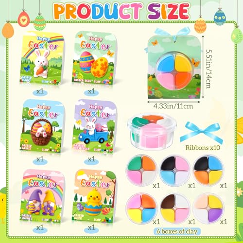 Capoda 6 Sets Easter DIY Craft Kit Easter Air Dry Clay Kit Bunny Eggs DIY Arts and Crafts Modeling Clay Gifts Bulk with Tutorials for Home Party Favors Art Projects Fun Activities Supplies - style: Easter