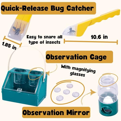 Bug Catcher for Kids – 63 PCS Bug Catching Kit, Kids Bug Catching Kit, Bug Catcher Kit, Insect Catcher for Kids, Insect Cage, Outdoor Toddler Toys for Backyard, Outdoor Toddler Toys