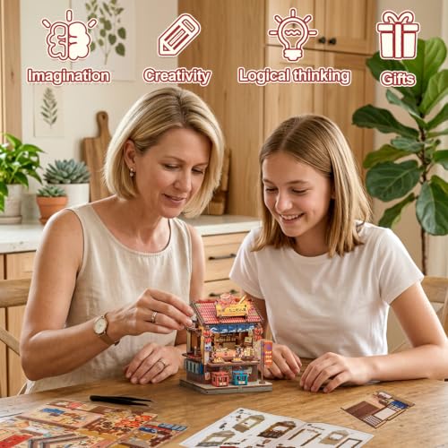 Cutefun DIY Miniature House Kit, 146 Pcs 3D Wooden Puzzle Tiny House - color: Osaka Takoyaki