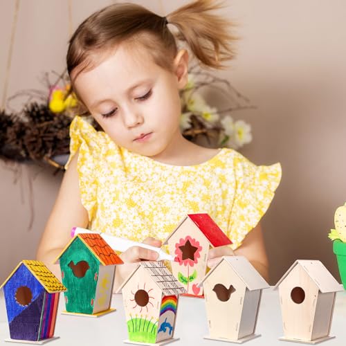 Outus 12 Pcs 5 × 7 Inch DIY Wooden Birdhouse Kit for Kids, Vintage - style: Vintage