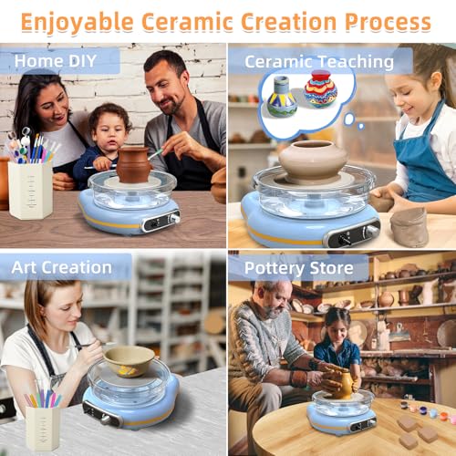 Mini Pottery Wheel Kit for Kids - 4.7" Turntable Two-Way Rotation Electric Pottery Machine, Adjustable Speed, Low Noise, Clay Wheel DIY Kit for Teens Adults Beginners, Pottery Tools Included