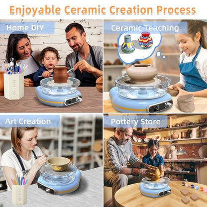 Mini Pottery Wheel Kit for Kids - 4.7" Turntable Two-Way Rotation Electric Pottery Machine, Adjustable Speed, Low Noise, Clay Wheel DIY Kit for Teens Adults Beginners, Pottery Tools Included