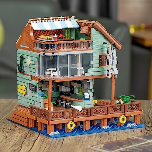 HSANHE Harbour Restaurant House Mini Bricks Building Kit, Ideas Creative Architecture Building Toys Birthday Gift for Adult Boys Girls -2096 Pieces (Not Compatible with Set) - color: Harbour Restaurant