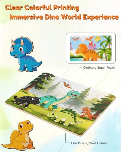 Dinosaur Puzzles for Kids Ages 8, Wooden Jigsaw Puzzles 4-Pack