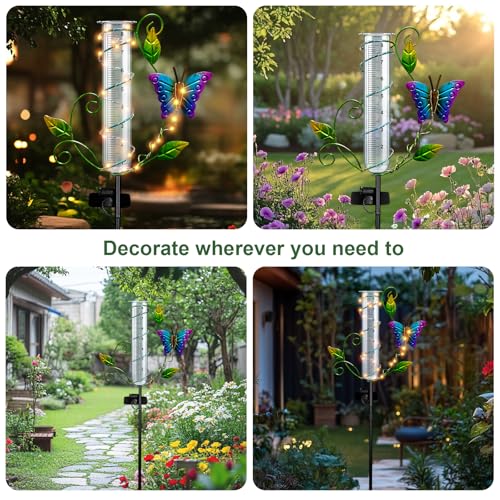 Butterfly Rain Gauge Outdoor, Garden Solar Rain Gauges Waterproof - color: Purple - Butterfly