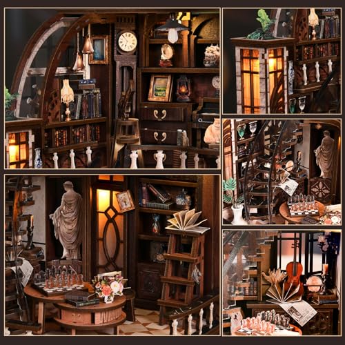 DIY Book Nook Kit with LED Light, Miniature Dollhouse, 3D Wooden Puzzle, Bookshelf Insert Decor Craft Gift (Bacchus Bookstore) - style: Bacchus Bookstore