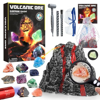 Woumserta Volcano Dig Kits for Kids 4-6 8-12, 10 Rocks Excavation Kit Toys - style: Volcano