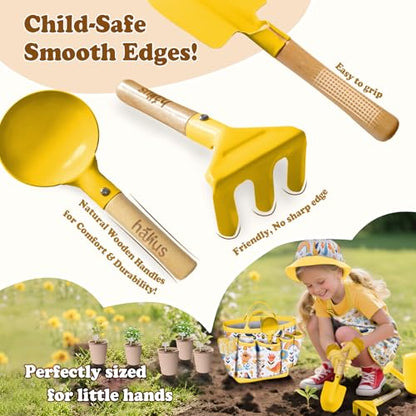 Kids Gardening Tool Set 18PCS Outdoor Toys Tote Bag Watering Can Yellow - color: Yellow