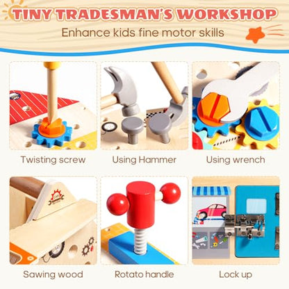Wooden Toddler Tool Bench with Construction Tools, Screws, Gears & Latches - color: Variedness