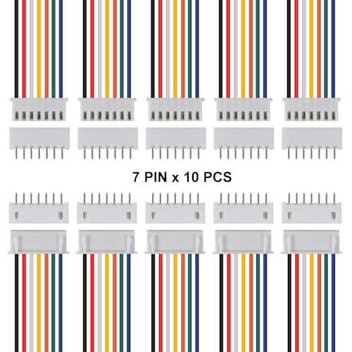 ACEIRMC 10Pairs JST-XH Connector Kit, XH 2.54mm 7 Pin Header Male and Female Connectors Plug Adapter with Flat Wire Cable 200mm 26AWG Compatible with JST XH (7P) - color: 7P
