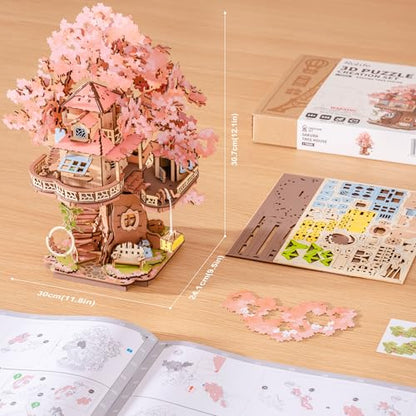Rolife 3D Puzzles for Adults, Cherry Blossom Bonsai Tree Plants, Japanese Sakura Tree House Flowers Building Set for Adults for Table Toys & Home Decor, Creative Birthday Gift for Girls&Boys (535 PCS)