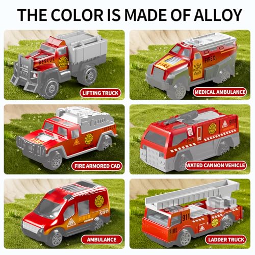 NIPLOOOW Fire Trucks Toy Set with Play Mat, Carrier Truck Play Vehicles Set for 3 4 5 6 Years Old Boys Kids, Die-Cast Car Toy for Toddlers 3-4 Years, Birthday Gifts Toys for 3-9 Year Old Boys - style: Fire Car