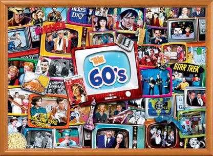 MasterPieces - 1000 Piece Jigsaw Puzzle, Nostalgic 60’s TV Shows Collage, Retro Entertainment Fun for Adults, Family, Kids, Non-Glare Finish, 19.25" x 26.75" - style: 60s Shows