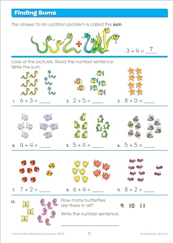 School Zone Math Basics 2 Workbook: 64 Pages, 2nd Grade, Addition & Subtraction, Time & Money, Place Value, Fact Families, Ages 7-8 (I Know It! Book Series)