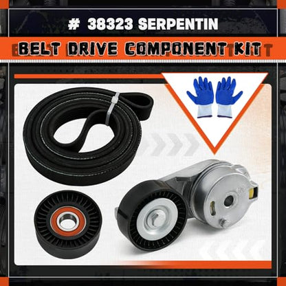 38323 Serpentine Belt Drive Tensioner Idler Pulley Kit Fit for Dodge Ram 1500 2500 3500 2009-2010, Fit for Ram 1500 2500 3500 2011-2018 V8 5.7L Replace 4861660AA 38018 6PK2020 - size: 90K-38323