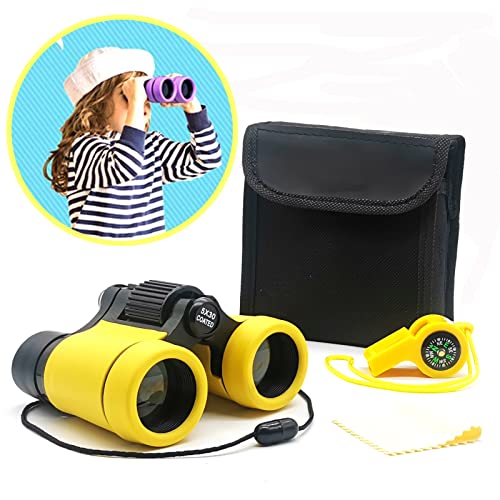 Kids Binoculars Ages 3-12 with Compass & Whistle - color: Yellow
