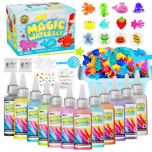 Magic Water Toy Elf Kit,Aqua Fairy Water Gel Kit 12 Magic Gels &12 Molds Make Your Own Water Pets,Toys for 4 5 6 7 Year Old Xmas Birthday Gifts Party Favors,DIY STEM Craft Kits Kids Toys Age 3+(Blue)