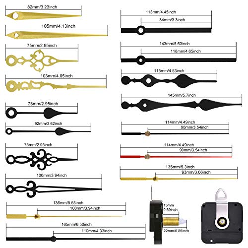 Outus 4 Pieces Quartz Clock Movement Mechanism Non Ticking DIY Mechanism with 6 Clock Hands Sets for Repair Parts Replacement(0.9 Inch/ 22 mm,Gold, Black) - size: 22 mm