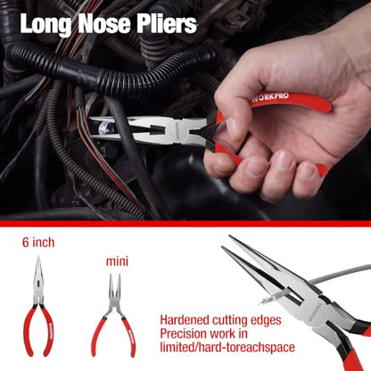 WORKPRO 7-Piece Pliers Set, Pliers Tool Set with Comfort Grip, Red - color: Red