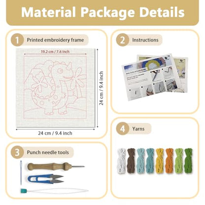 DOODLREAM Cartoon Dinosaur DIY Punch Needle Embroidery Kit for Adult Beginner, 9.4" Dinosaur Animal Punch Stitching Craft Set for Starter with Frame, Fabric Pattern, Threader, Yarn, Pinch Needle - color: Dinosaur