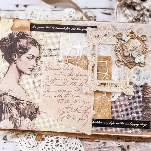 Mayplous 2 Packs Beige Aesthetic Textured Scrapbook Paper Set, Decorative Mesh Fabric & Mixed Material Sheets for Junk Journal, Planner, Collage, Card Making & Gift Wrapping (Simple)