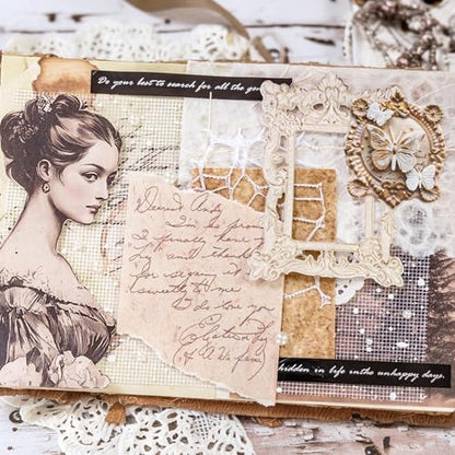 Mayplous 2 Packs Beige Aesthetic Textured Scrapbook Paper Set, Decorative Mesh Fabric & Mixed Material Sheets for Junk Journal, Planner, Collage, Card Making & Gift Wrapping (Simple)