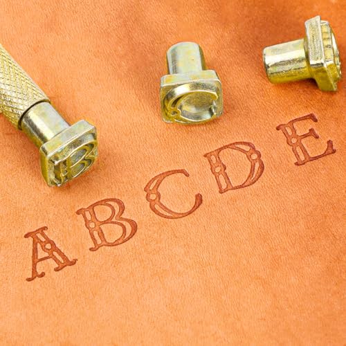 BESTNULE 27pcs Leather Stamps, Leather Stamping Kit, Leathercraft Stamping Tool Set, 26PCS Capital Letter Leather Stamps 9.5mm + 1 Stamping Handle for Leather Craft - color: 9.5mm(27pcs)