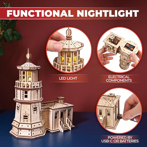 UGEARS Split Rock Lighthouse 3D Wooden Puzzles for Adults – Wooden Model Kits for Adults, Crafts for Adult, Model Kits to Build, Wooden 3D DIY Model Brain Teaser, Hobby Set