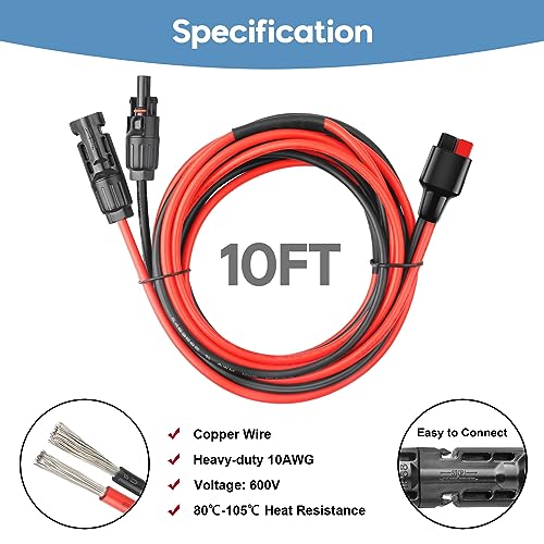 10AWG Solar Panel to Anderson Connector Adapter Extension Cable,10FT - size: 10FT