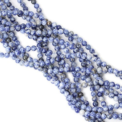 60PCS 6mm Natural Blue White Sodalite Gemstone Round Loose Beads for Jewelry Making 1 Strand 15" - color: Blue White Sodalite, size: 6mm