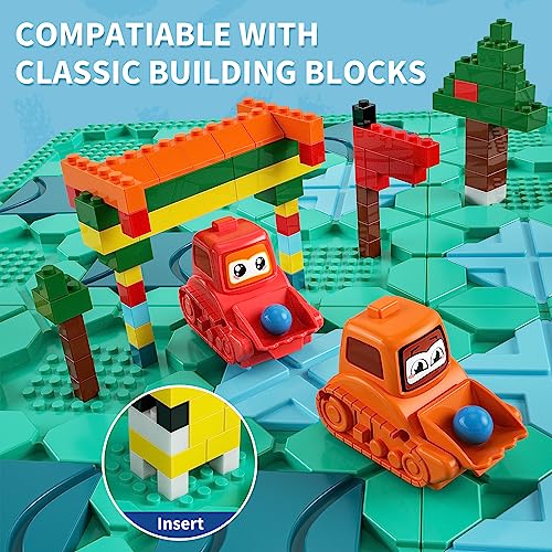 burgkidz STEM Road Build Puzzle: Teal Board, 200+ Chal. w/ 2 Cars - color: Green