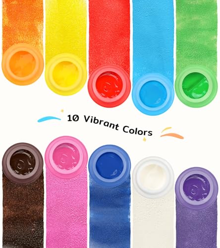 TMOL Washable Paint for Kids, 10 Colors (2 fl oz) 40 Pcs Non-Toxic Finger Paint Kit with Brushes, Sponge, Smock, Toddler Art Supplies for Painting, Craft & School Projects