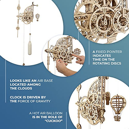 UGEARS Bundles Aero Clock Sky Watcher - 3D Wooden Puzzles Mechanical Clock Kit Idea DeskWood Clock Kits to Build - 3D Puzzles Model Kits for Adults