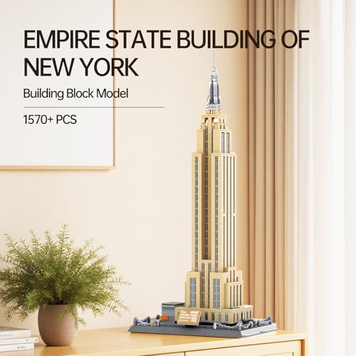 CAXIMSY Empire State Architecture Model Building Block Set for Adults New York's World Famous Landmark Architectural Toys Gift Kids and 1570 Pieces - color: Beige