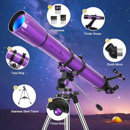 HETEKAN 90mm Aperture 1000mm,Telescope for Adults High Powered, Purple
