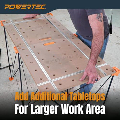 POWERTEC Arachni-Flex 24" x 48" Foldable Workbench Tabletop - Portable Work Surface with Pre-drilled Dog Holes, T-Tracks & Quick-Insert Locks for Arachni Flex Woodworking Collapsible Workstand (72034) - style: Tabletop - Dog Hole/T-track
