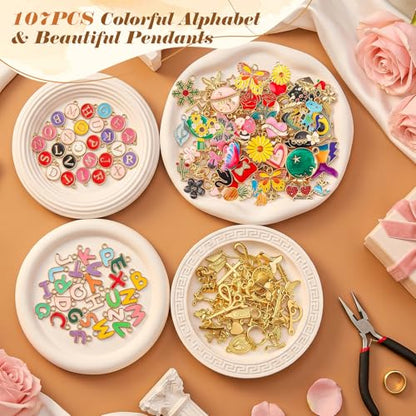 Ecoofor 400Pcs Charms Lip Gloss Keychain Making Kit, DIY Craft Supplies with Charms, Key Hooks, Jump Rings, Lobster Clasps, Chains & Tools, Jewelry Kit for Custom Keychains, DIY Handmade Gift - color: Gold - 400 Pcs Kit