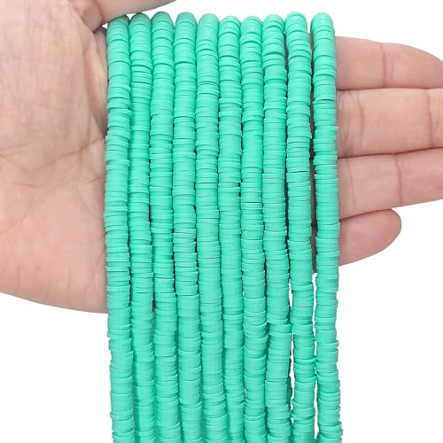 MIIIM 3600 PCS 10 Strands Polymer Clay Beads for Jewelry Making, Vinyl Heishi Beads 6mm for Surfer Bracelets Necklace Making (Mint Green) - color: XG02-Mint Green