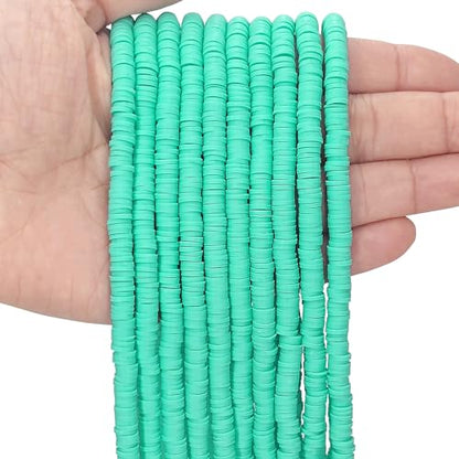 MIIIM 3600 PCS 10 Strands Polymer Clay Beads for Jewelry Making, Vinyl Heishi Beads 6mm for Surfer Bracelets Necklace Making (Mint Green) - color: XG02-Mint Green