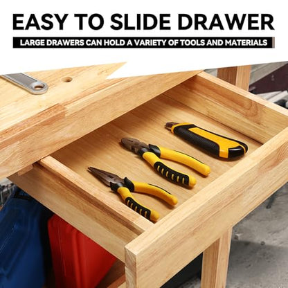 Auto Dynasty 50" Wood Workbench, Heavy Duty w/Adjustable Handle, Workshop - size: 1 Drawers (49.6'' x 19.6'' x 24.4'')