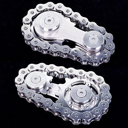Fidget Spinner, Sprocket Linkage Bike Chain Spinner Design 2 Gears Figity Spin Finger Games, Metal Stainless Steel Durable Mechanics, Premium Figit Toy - Silver - color: Silver