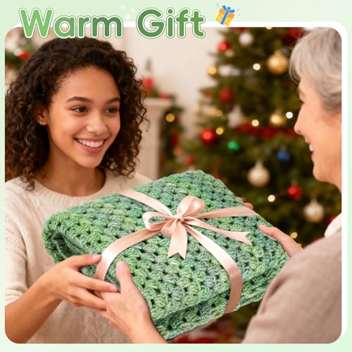 Aeelike Crochet Blanket Kit for Beginners, Easy Crochet Kit, Green Gradient - color: Moss Green Gradient