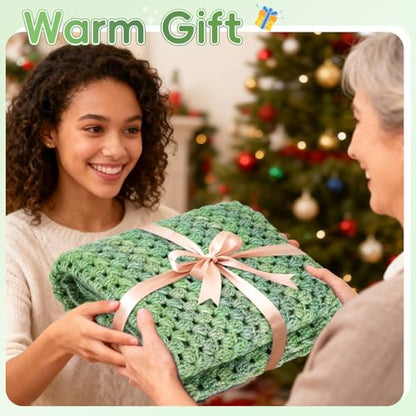 Aeelike Crochet Blanket Kit for Beginners, Easy Crochet Kit, Green Gradient - color: Moss Green Gradient
