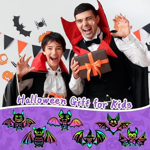 JULMELON 36 Pcs Halloween Scratch Art Bat Crafts Kit for Kids Party Favors - style: Halloween Bat
