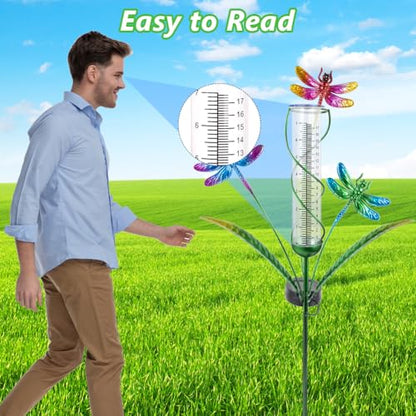 Stargarden Rain Gauge Outdoor, Dragonfly Solar Rain Gauge - color: colorful dragonfly