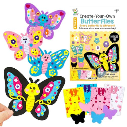 VKPI 4 Butterflies Foam Art Crafts Gift Kit, Creative Make Your Own Butterflies, Cartoon Paper Craft Projects for Kids Ages 4+ Toddler, Preschool Learning Toy for Birthday Party Favor Supplies - color: New Butterflies