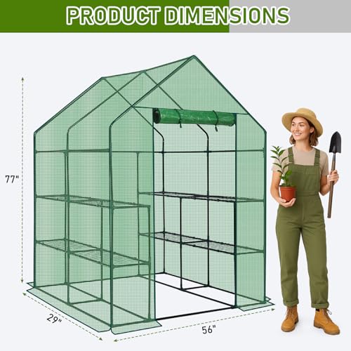 Outvita Walk-in Greenhouse, 3 Tiers 8 Shelves, Durable PE, 56"x56"x77" - style: 3 tiers 8 shelves