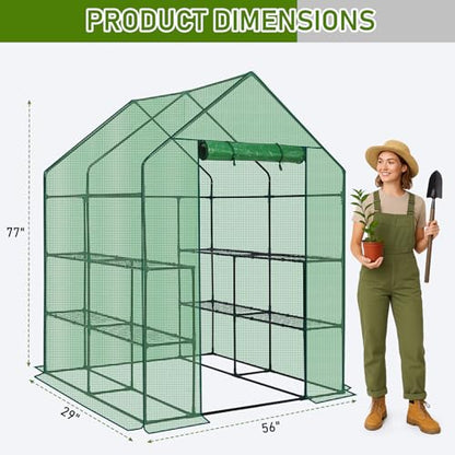 Outvita Walk-in Greenhouse, 3 Tiers 8 Shelves, Durable PE, 56"x56"x77" - style: 3 tiers 8 shelves